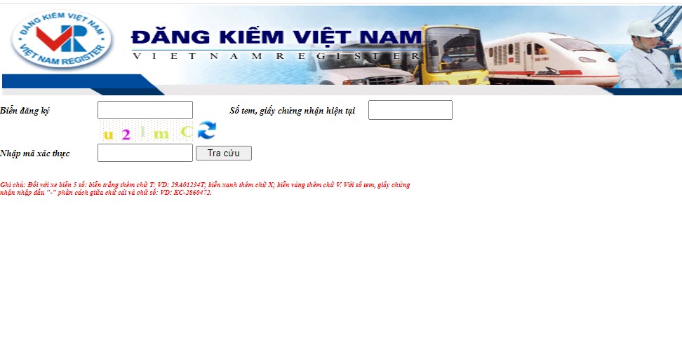 trang web của cục đăng kiểm