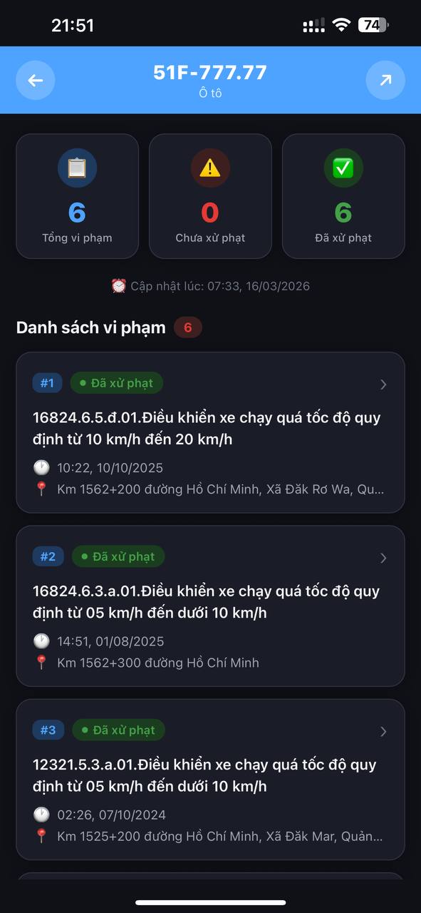 thống kê lỗi vi phạm cho các biển số có lỗi